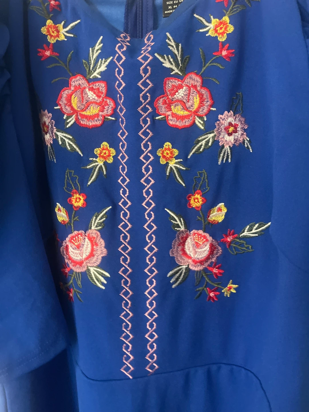 SHEIN Blue Embroidered Puff Sleeve Dress Size 10 - photo 3
