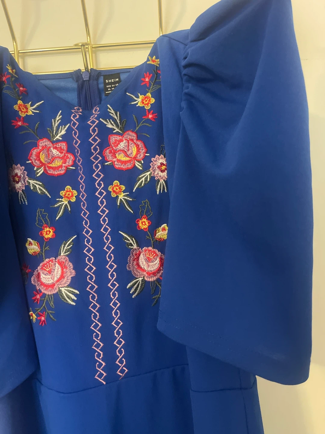 SHEIN Blue Embroidered Puff Sleeve Dress Size 10 - photo 2