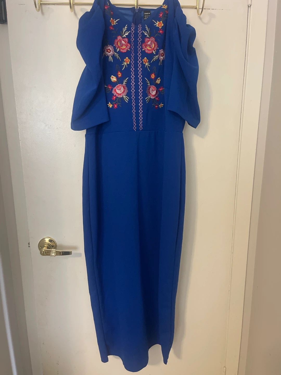 SHEIN Blue Embroidered Puff Sleeve Dress Size 10