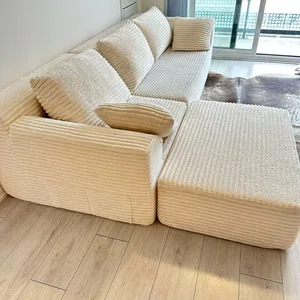 Modular Corduroy Sofa with Ottoman