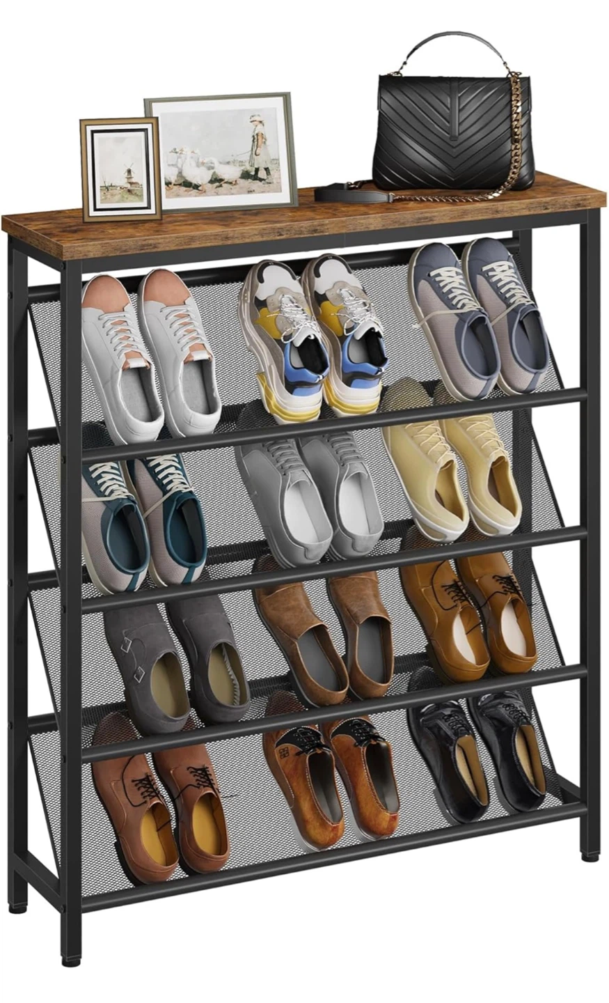 Industrial Style 4-Tier Shoe Rack with Top Shelf