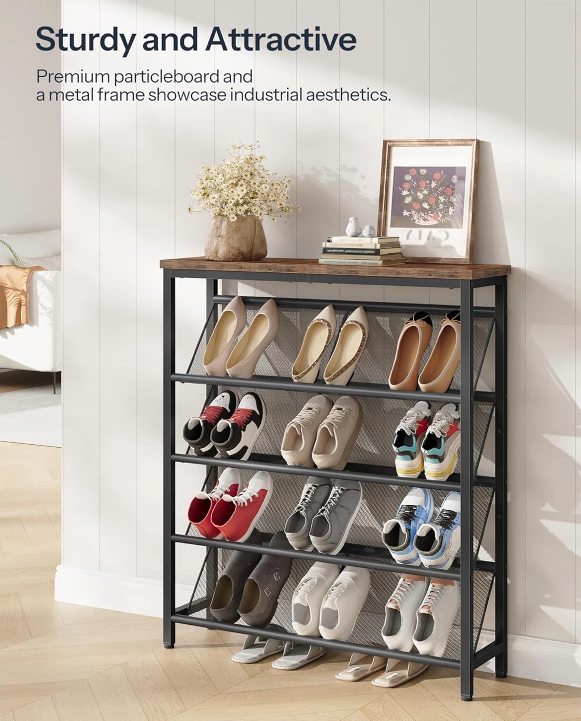 Industrial Style 4-Tier Shoe Rack with Top Shelf - photo 5