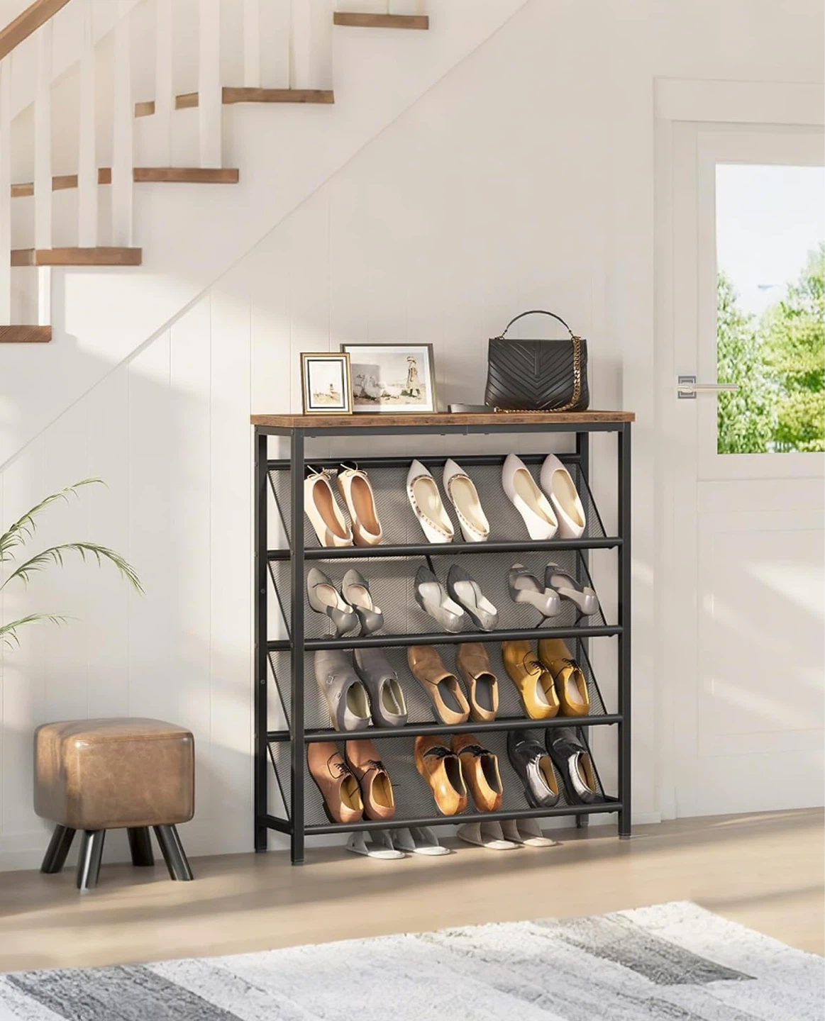 Industrial Style 4-Tier Shoe Rack with Top Shelf - photo 2