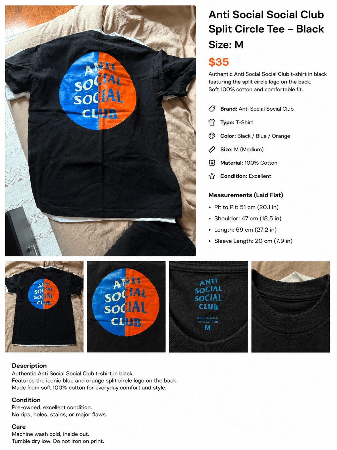 Anti Social Social Club Split Circle Tee - Black - Size M