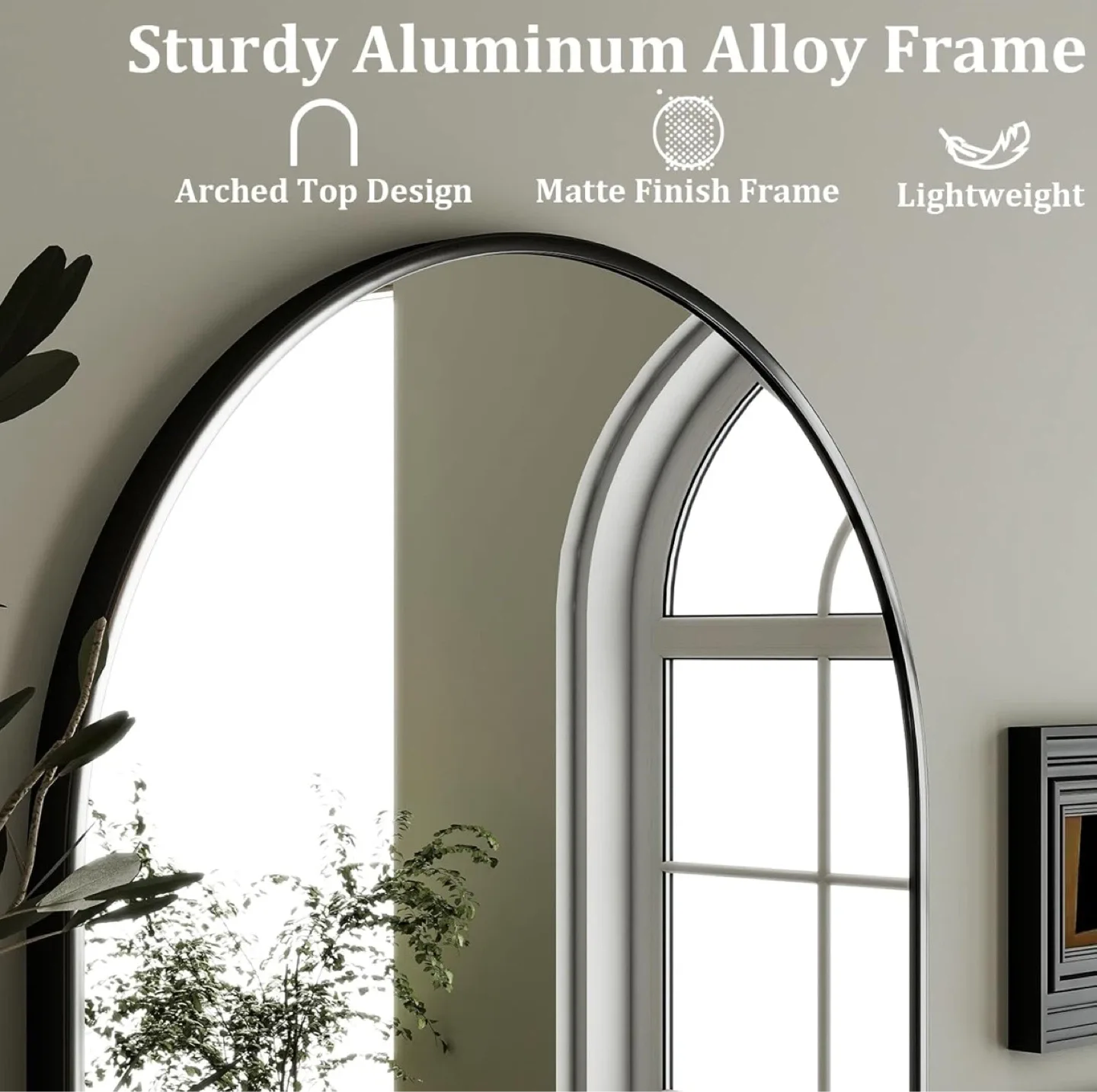 Arched Half Mirror with Sturdy Aluminum Alloy Frame - photo 3