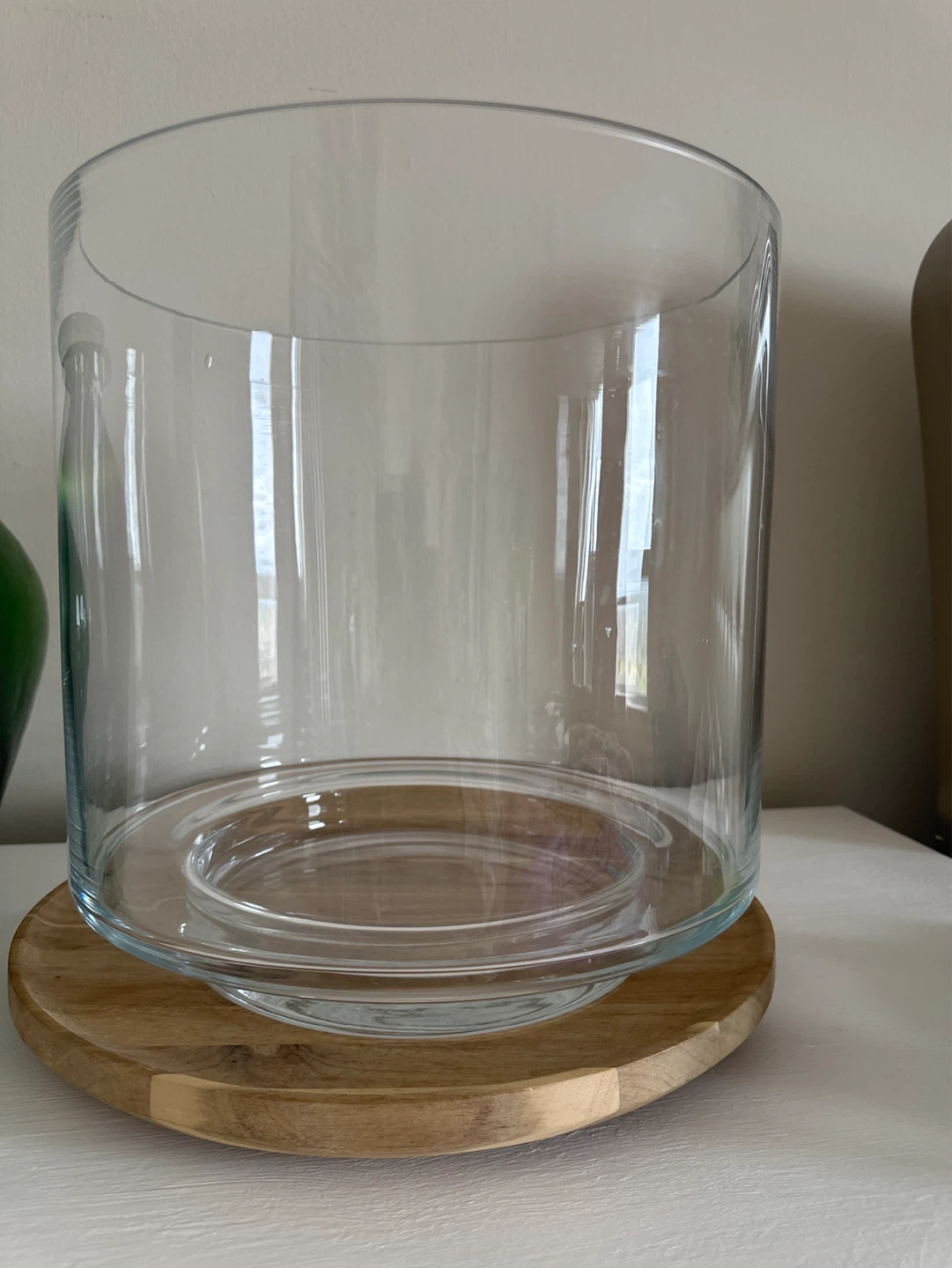 Clear Glass Cylinder Vase with Wood Base