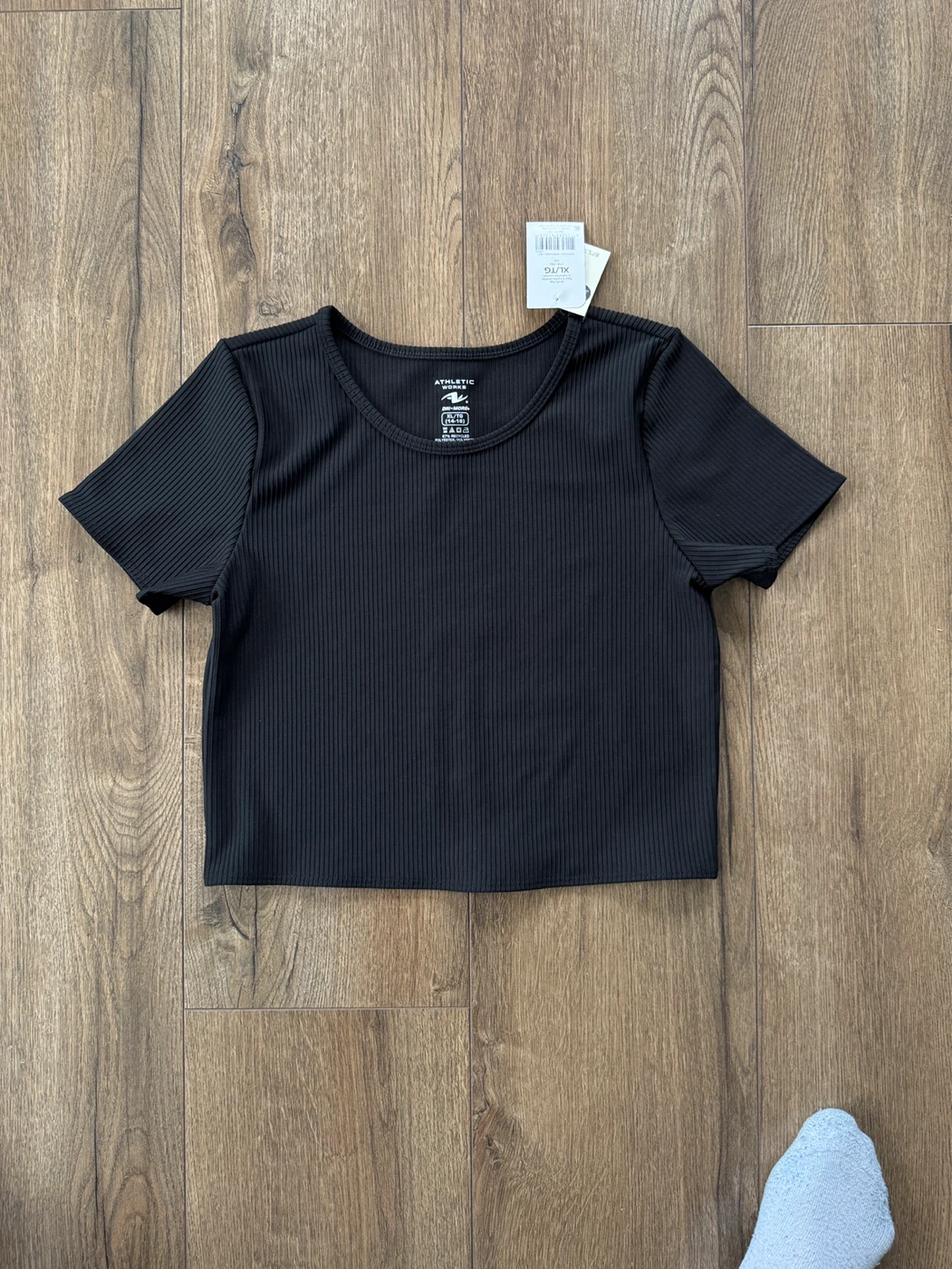 Athletic Works Ribbed Cropped T-Shirts (White & Black) - Size XL - photo 4