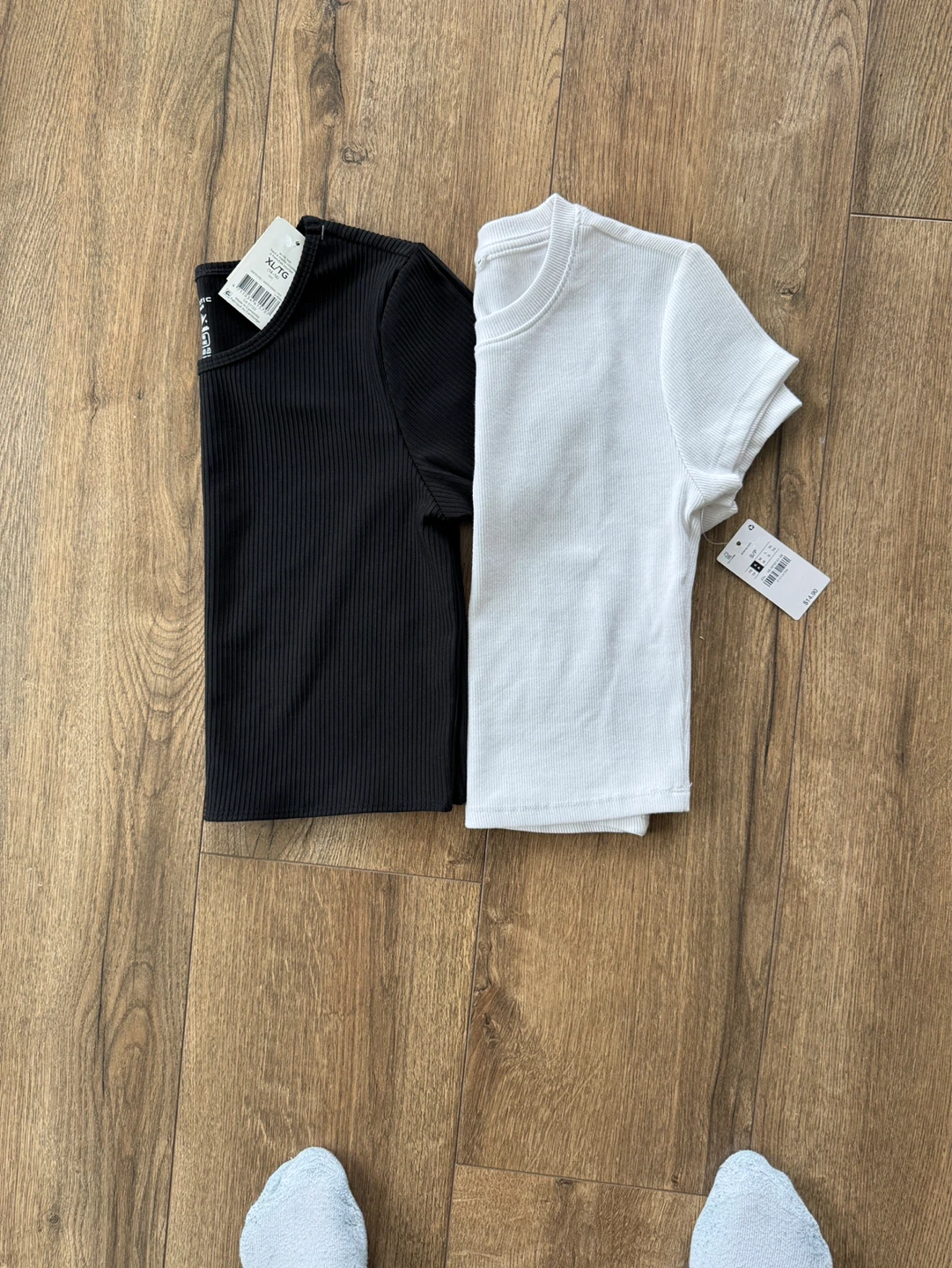 Athletic Works Ribbed Cropped T-Shirts (White & Black) - Size XL - photo 2