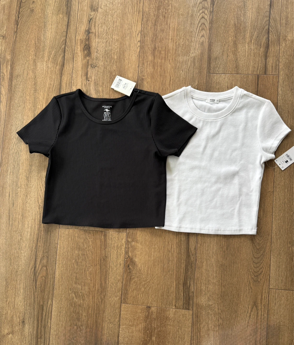 Athletic Works Ribbed Cropped T-Shirts (White & Black) - Size XL