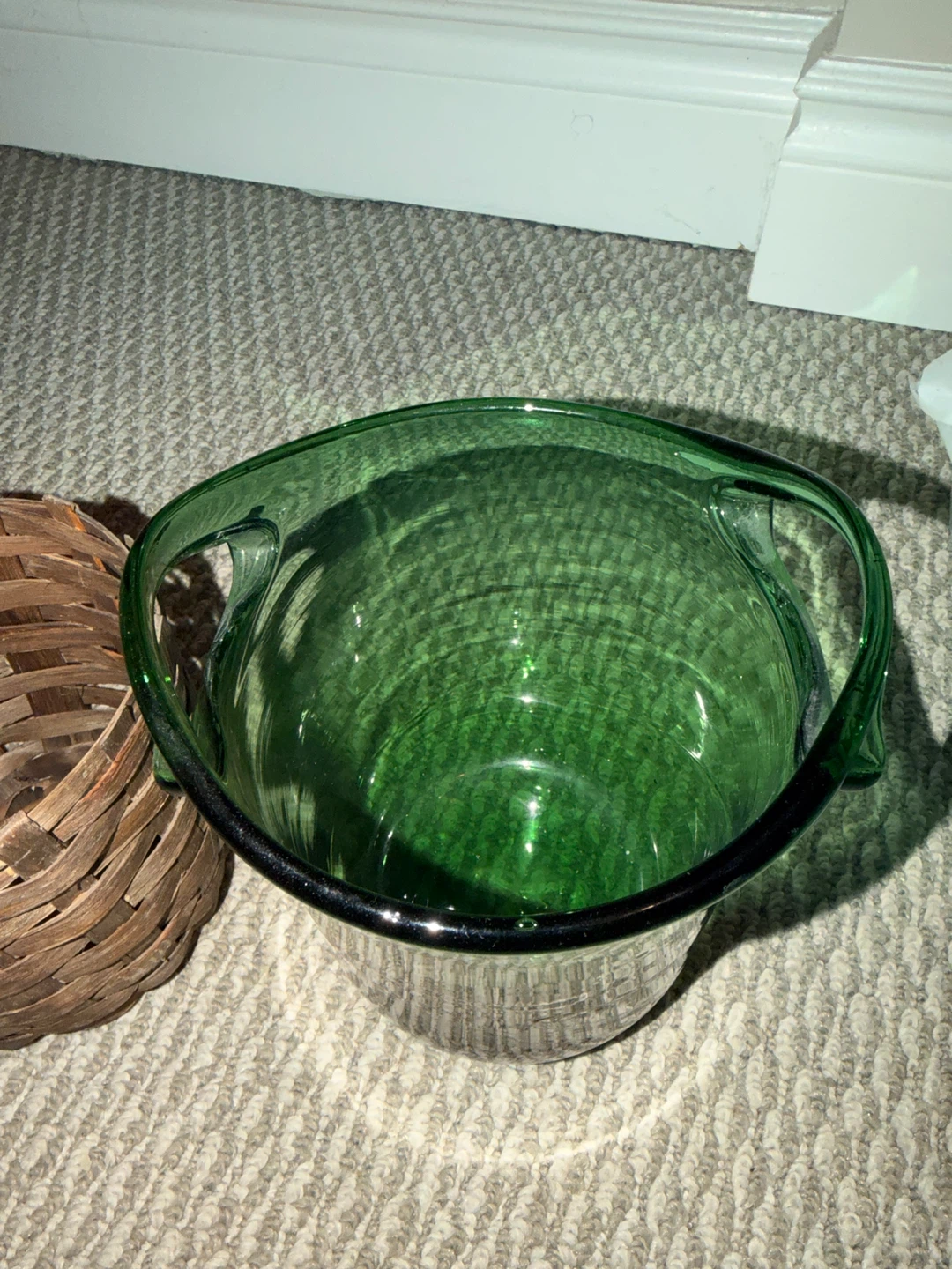 Green Glass Vase with Wicker Basket Base - photo 3