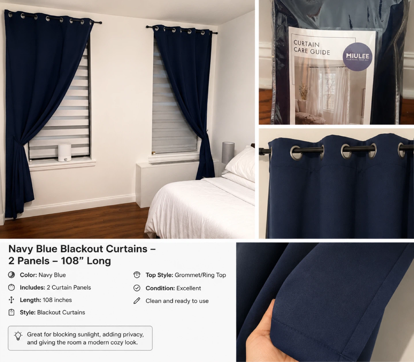 Blackout Curtains - 2 Panels - 108" Long