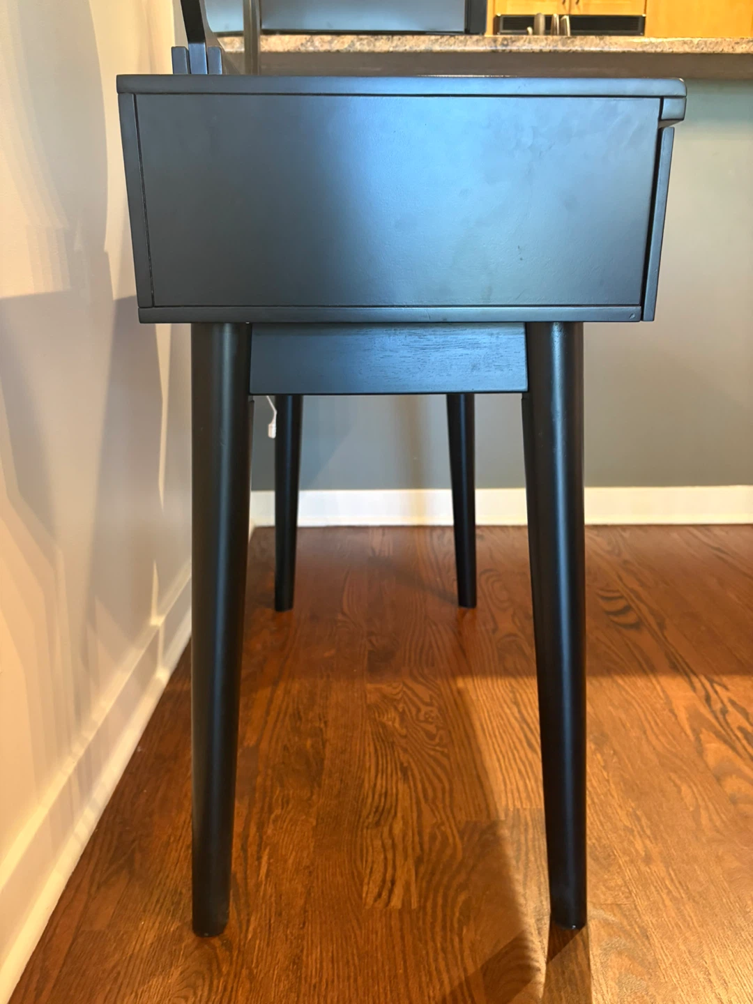 Black Vanity Desk with Round Mirror and Stool - photo 3