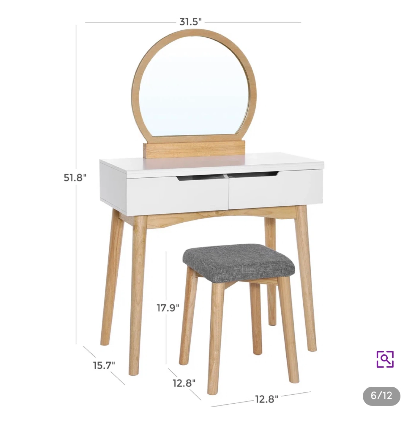 Black Vanity Desk with Round Mirror and Stool - photo 5