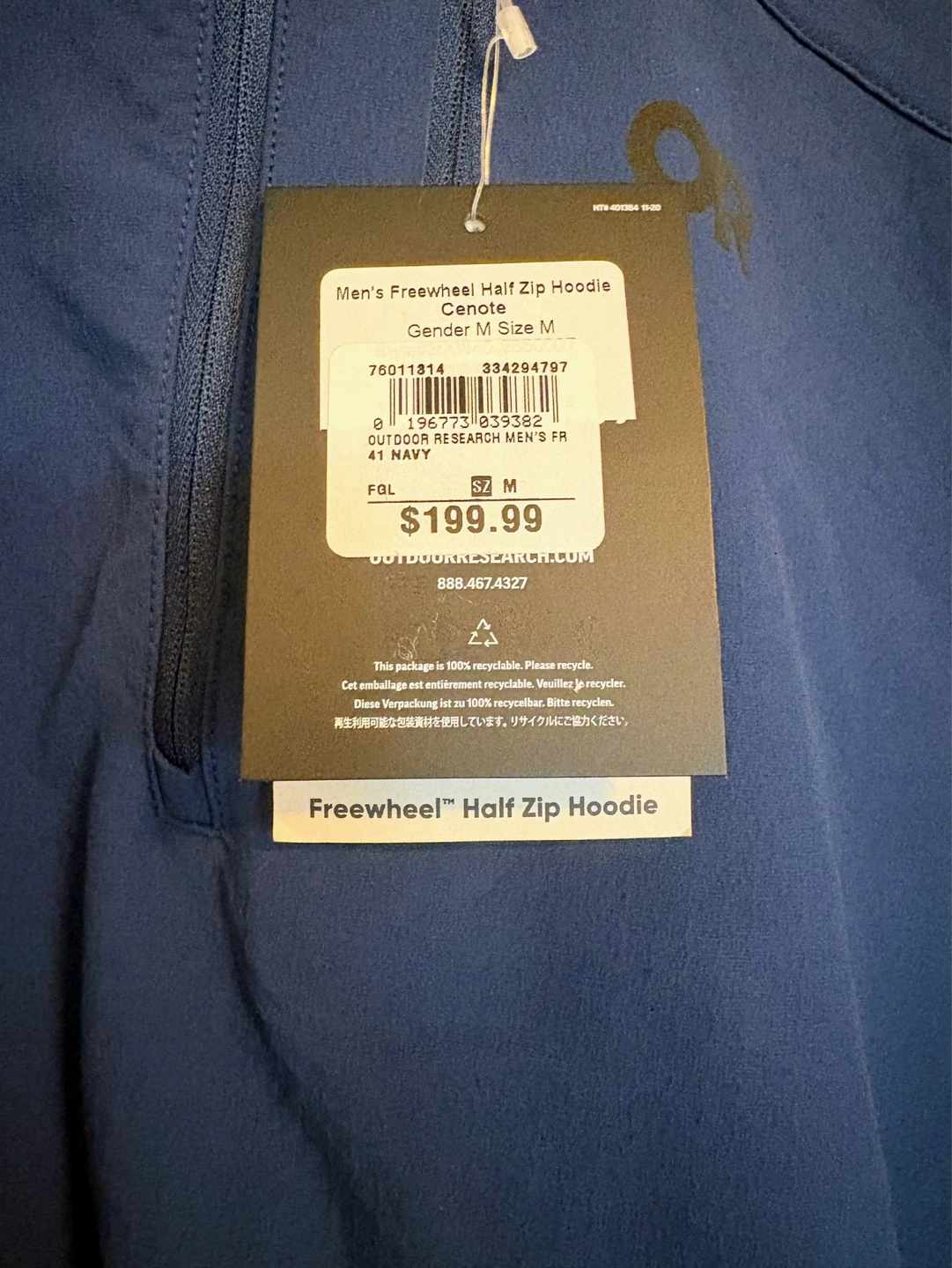 Outdoor Research Men's Freewheel Half Zip Hoodie - Navy, Size M - photo 2