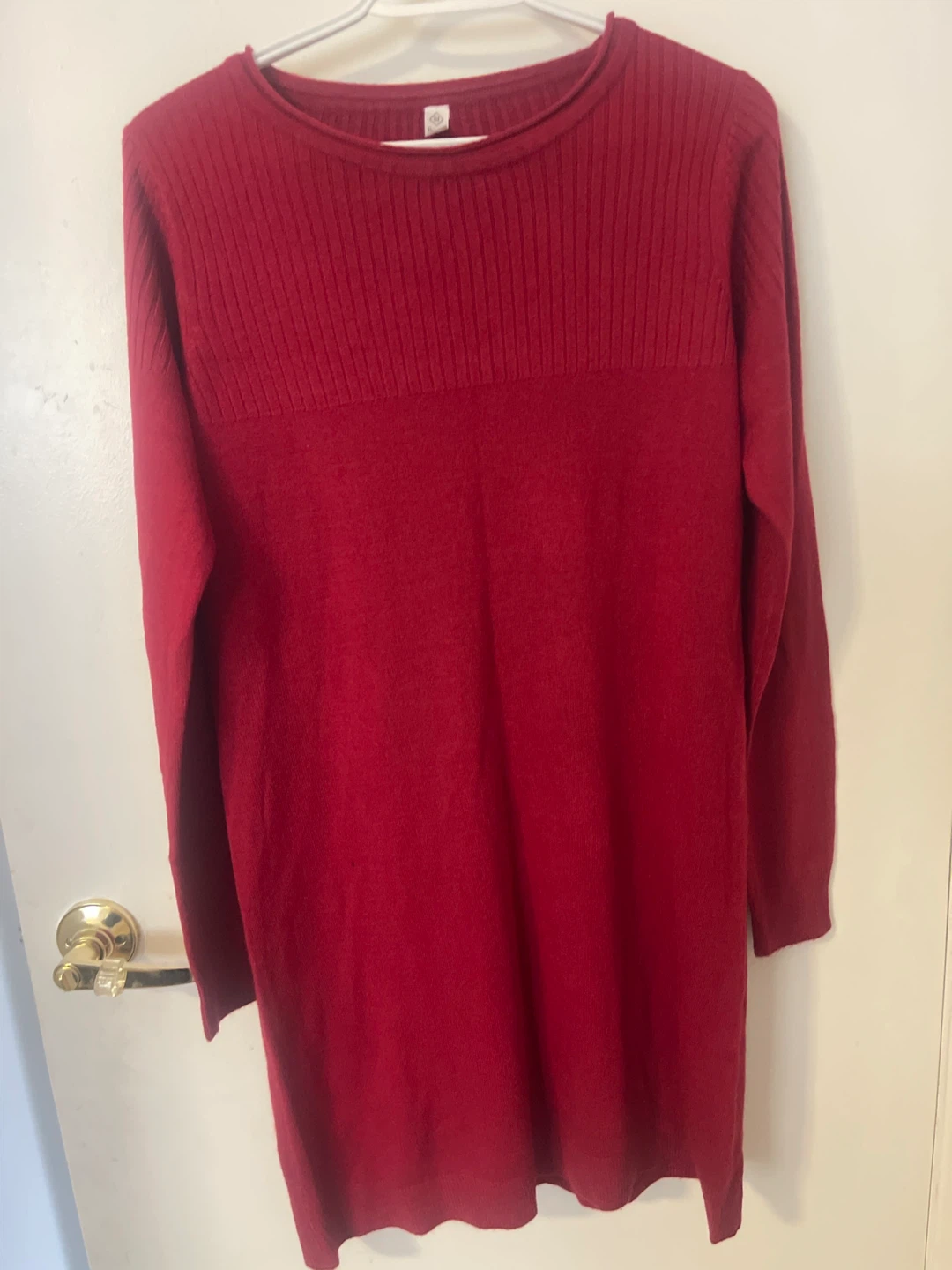 Red Crew Neck Sweater Dress