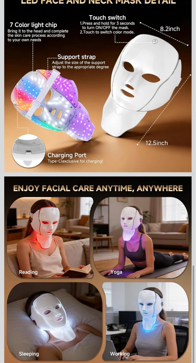 7-Color LED Face and Neck Beauty Mask - photo 3