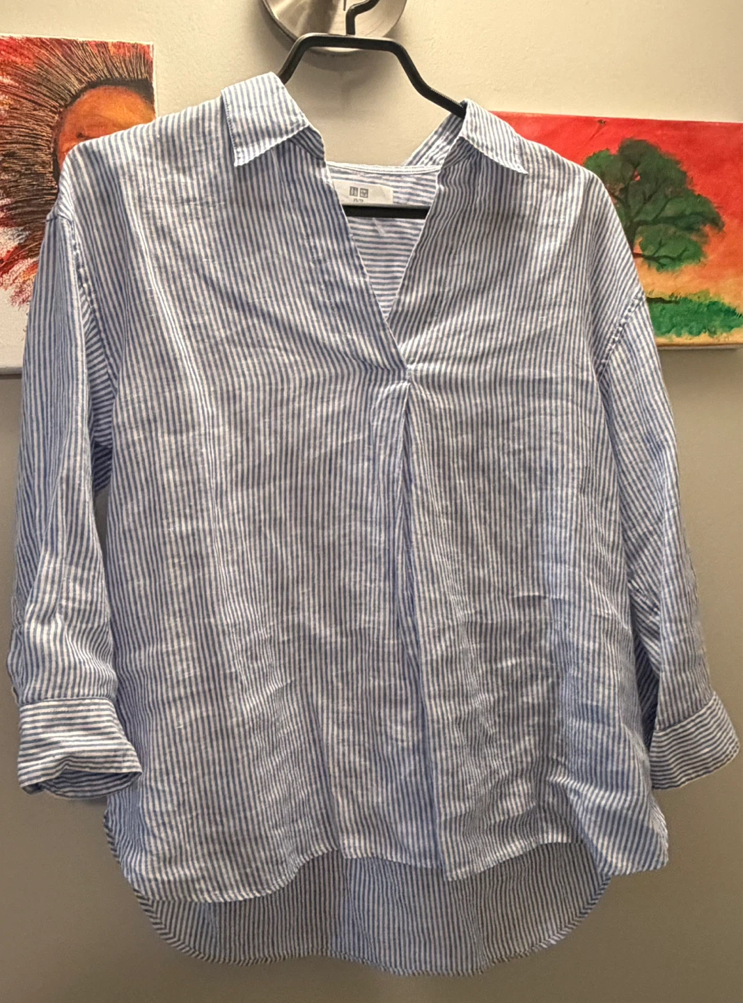 UNIQLO Striped Linen Blend V-Neck Shirt - XS/TP