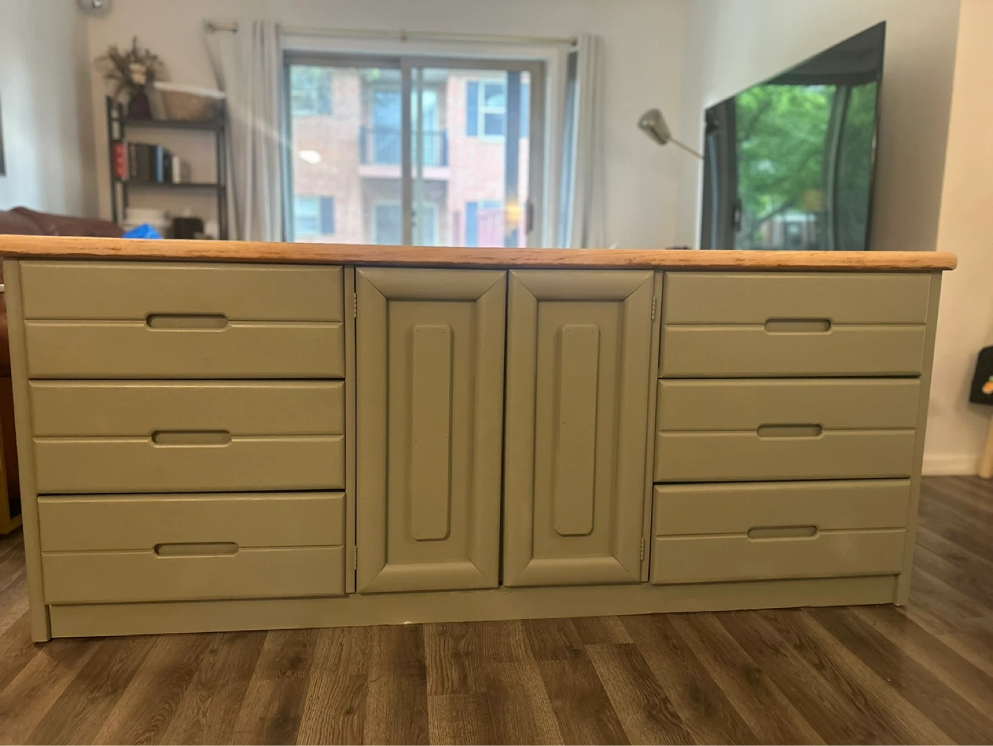 Modern Sage Green Dresser with Wood Top