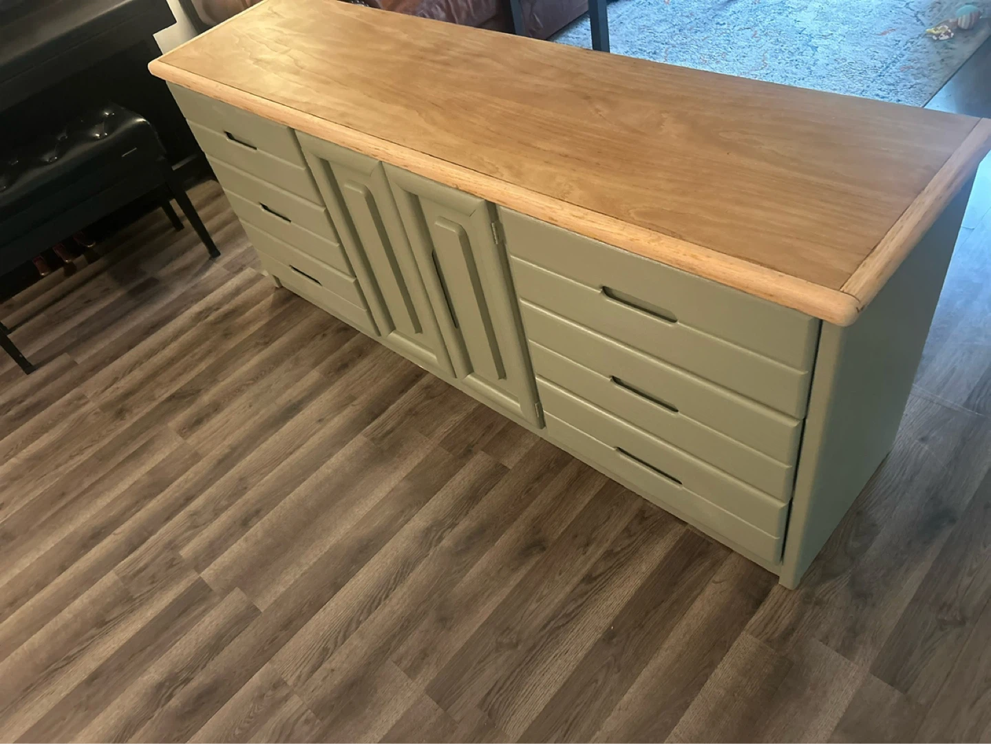 Modern Sage Green Dresser with Wood Top - photo 2