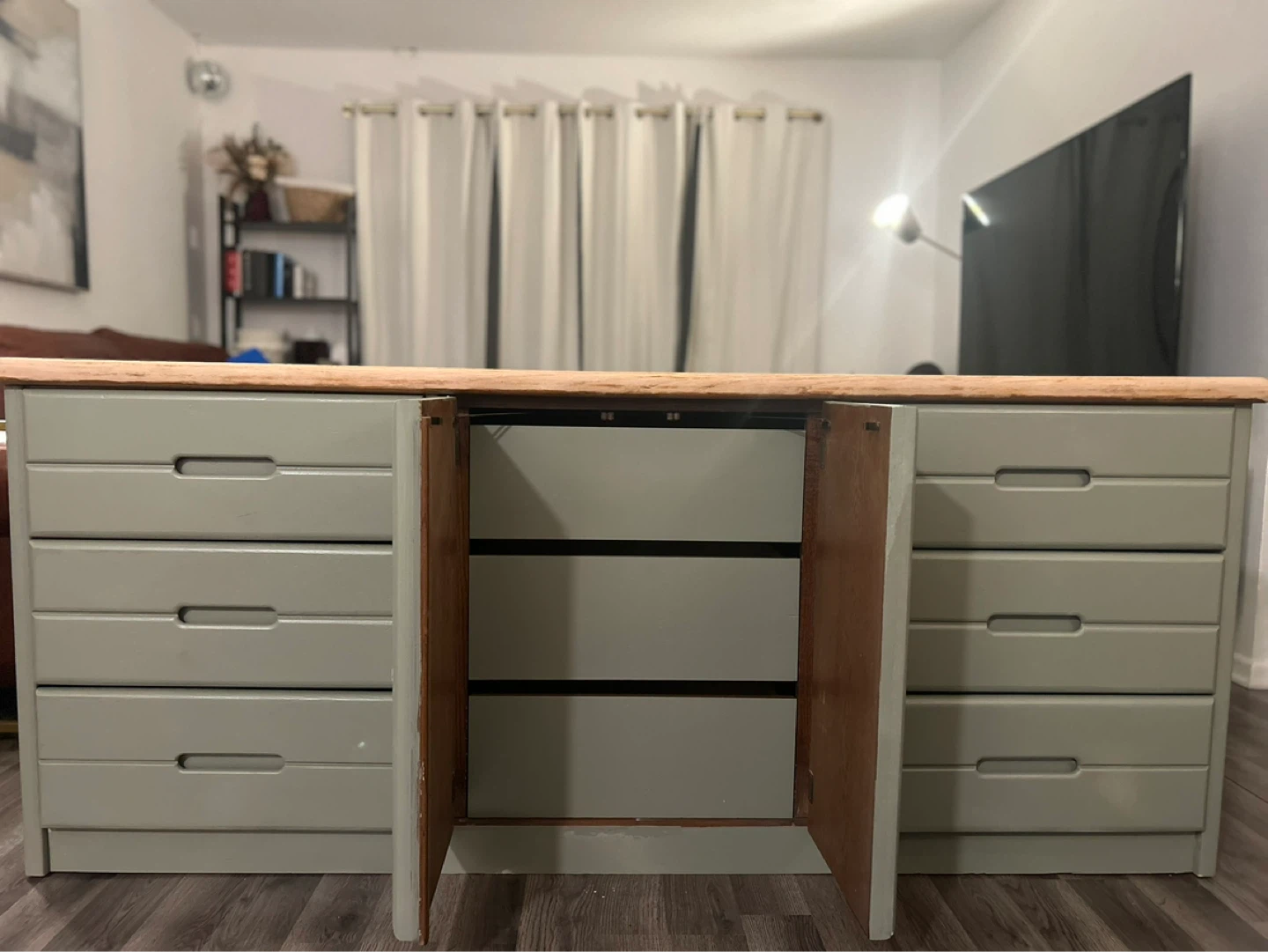 Modern Sage Green Dresser with Wood Top - photo 3