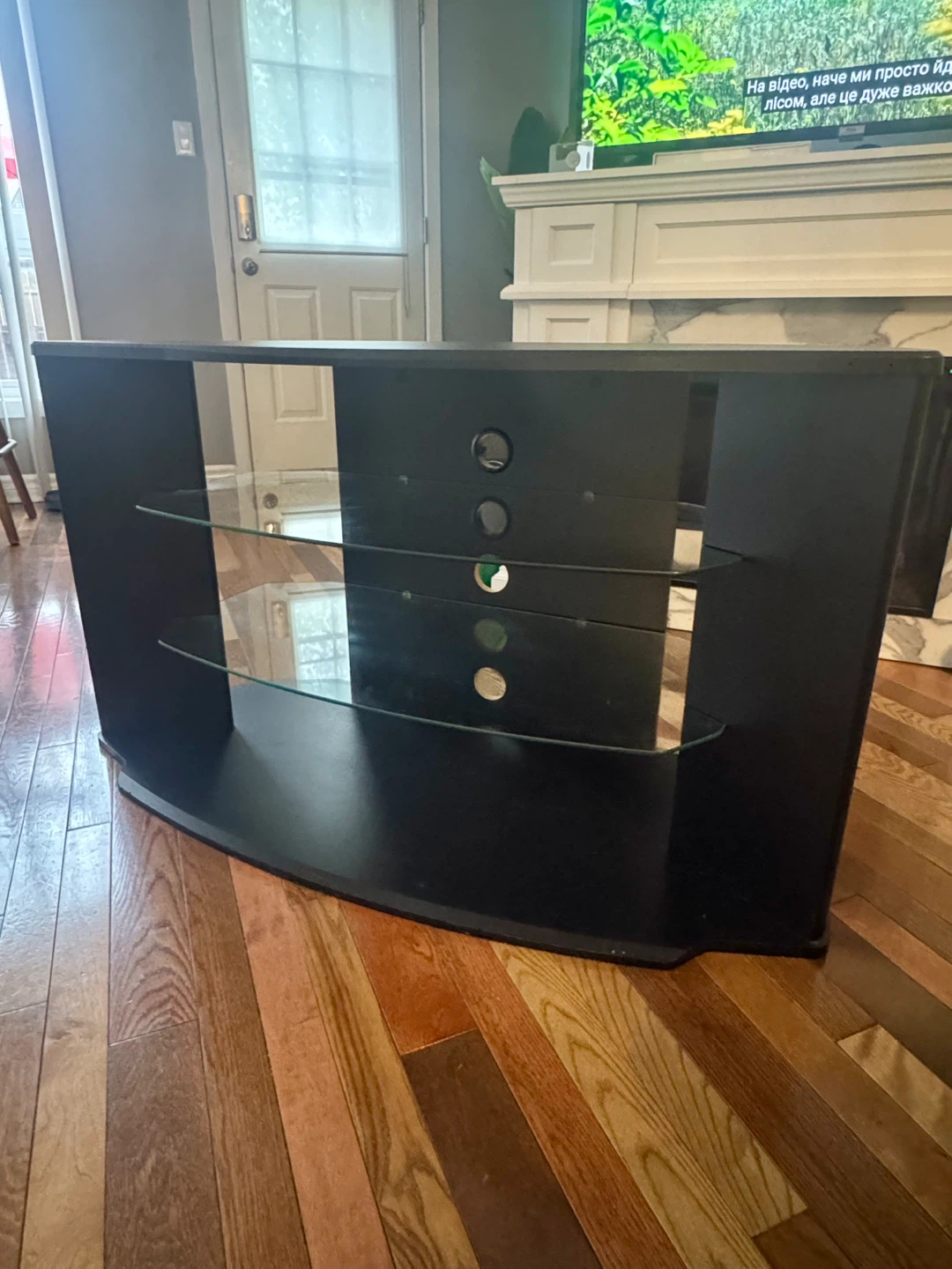 Black TV Stand with Glass Shelves