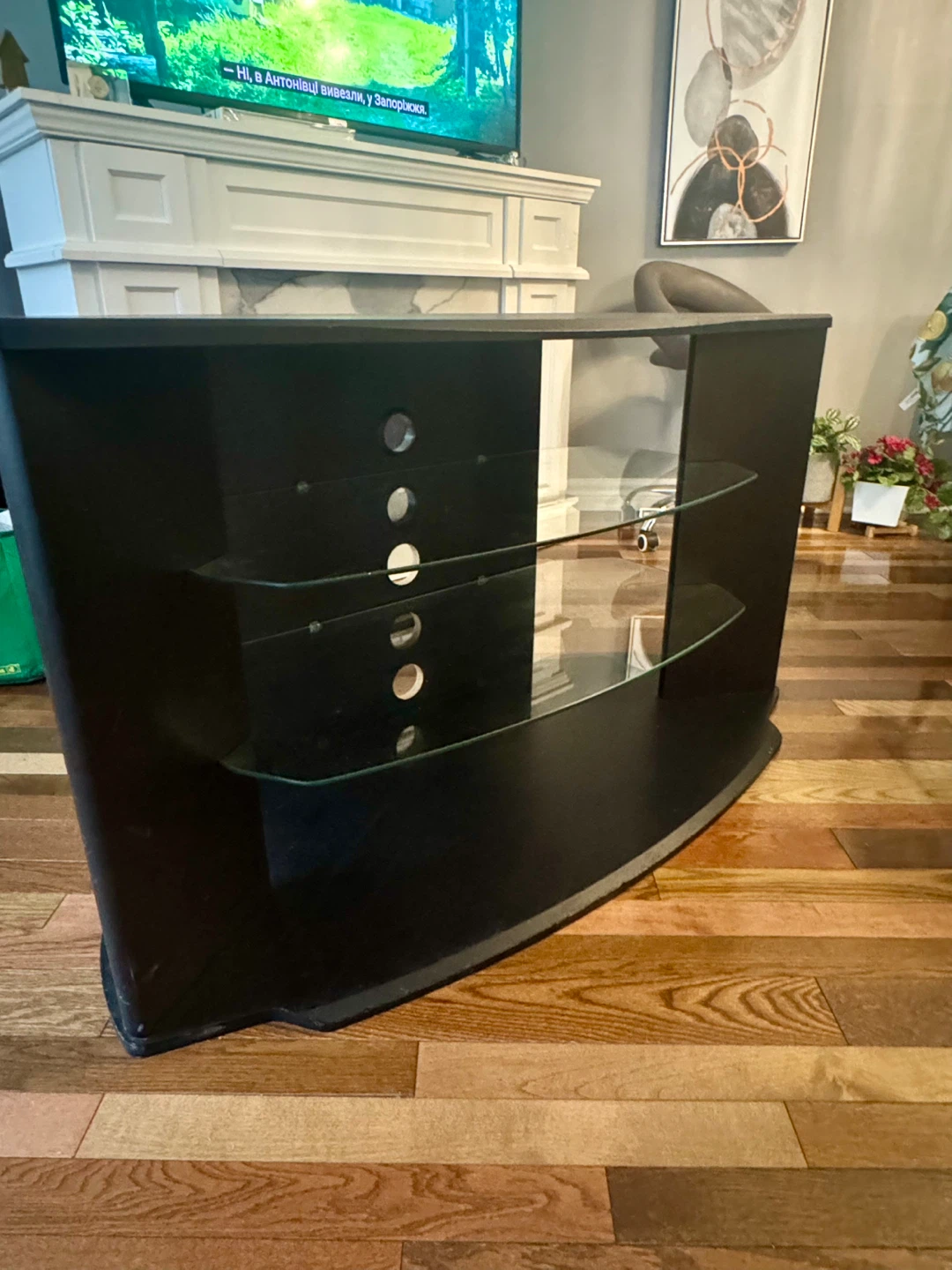 Black TV Stand with Glass Shelves - photo 2