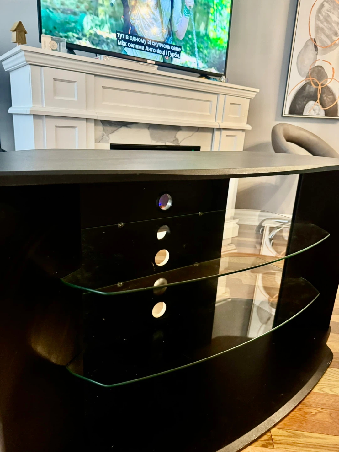 Black TV Stand with Glass Shelves - photo 4