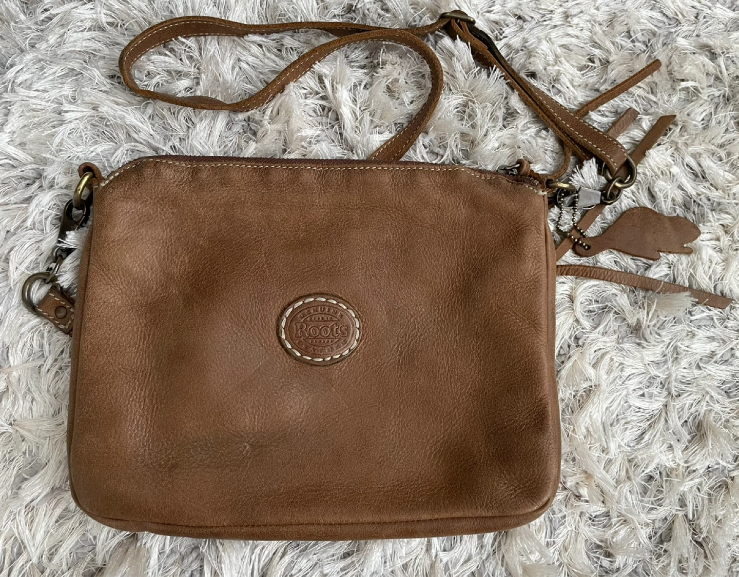 Women’s Roots Brown Soft Leather Shoulder Purse