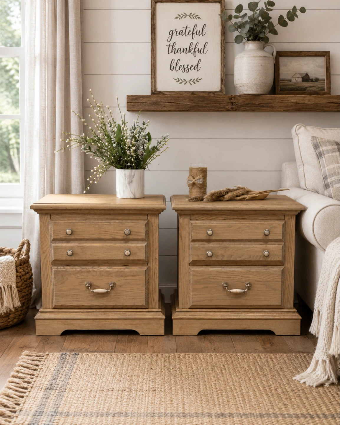Rustic Farmhouse Style Nightstands / Side Table Set