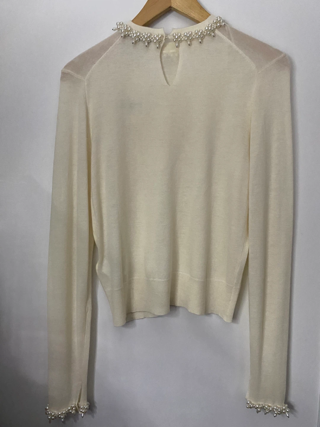 Zara Cream Pearl Embellished Knit Sweater Size M - photo 3