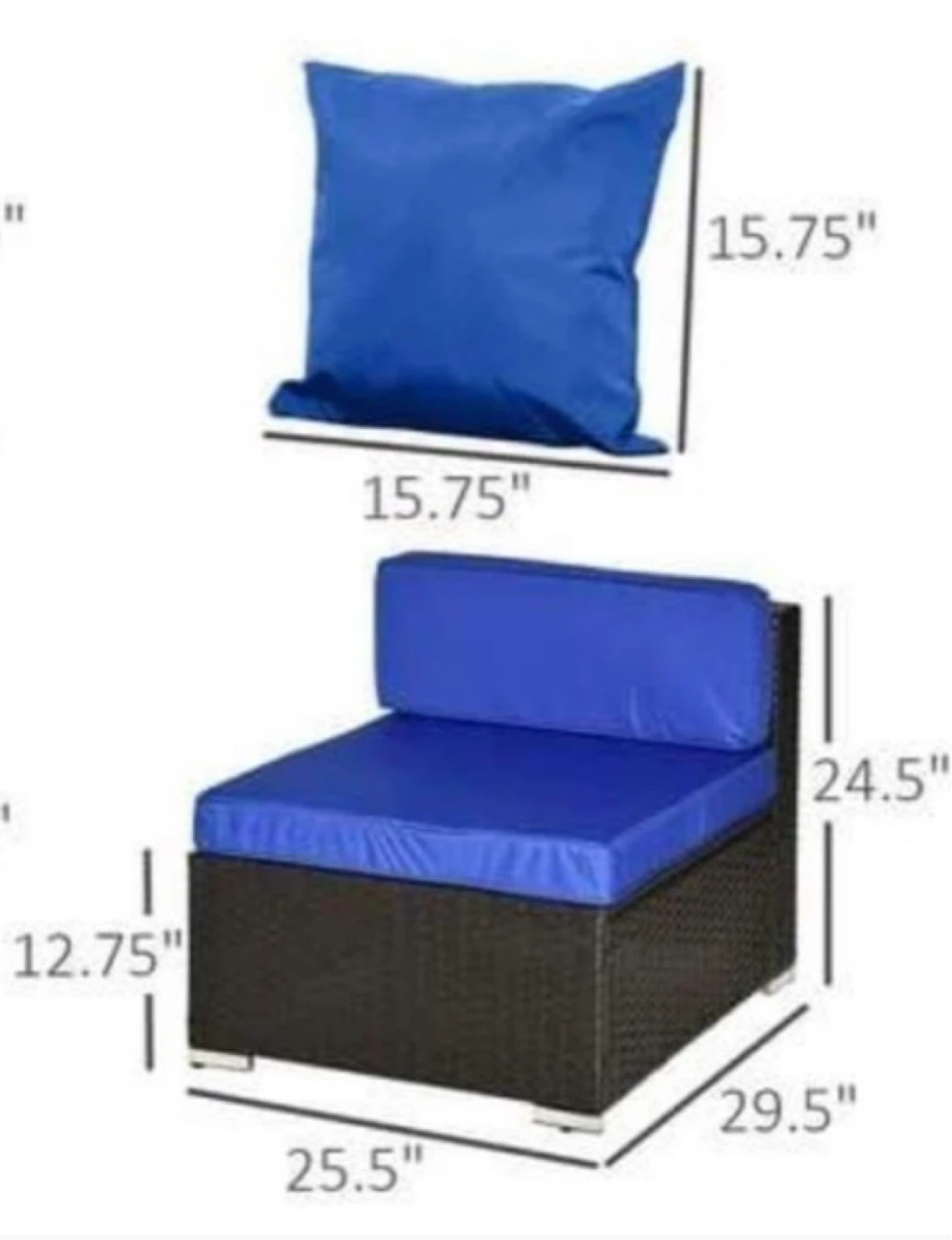 Blue Outdoor Wicker Sofa Section with Cushions