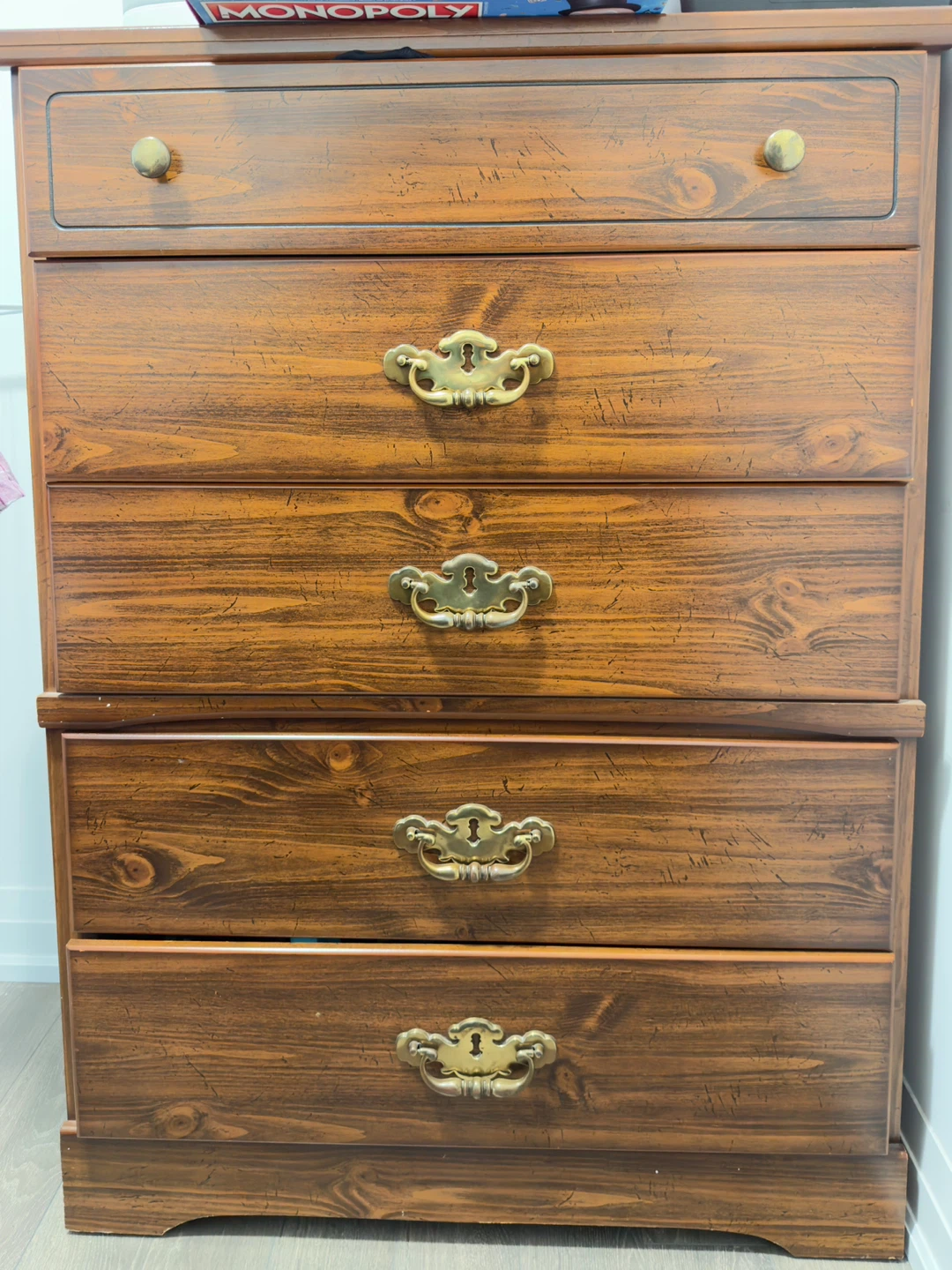 Vintage Wood Dresser with 5 Drawers