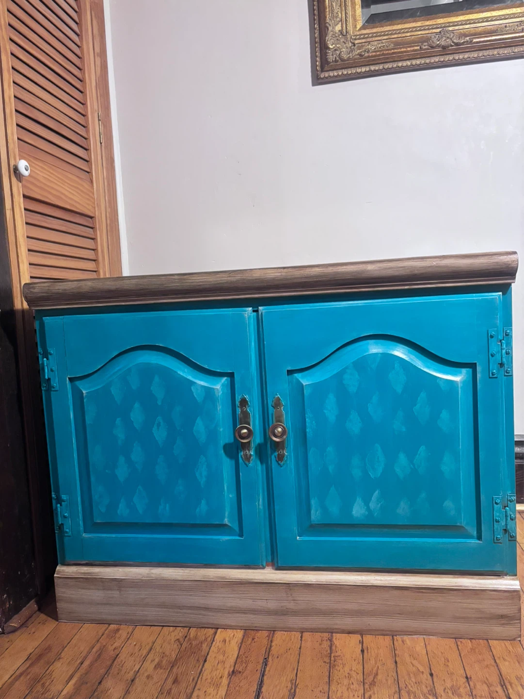 Turquoise Cabinet with Wooden Top