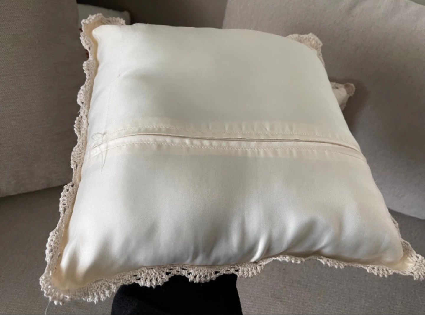 Embroidered Throw Pillow with Lace Trim - photo 3