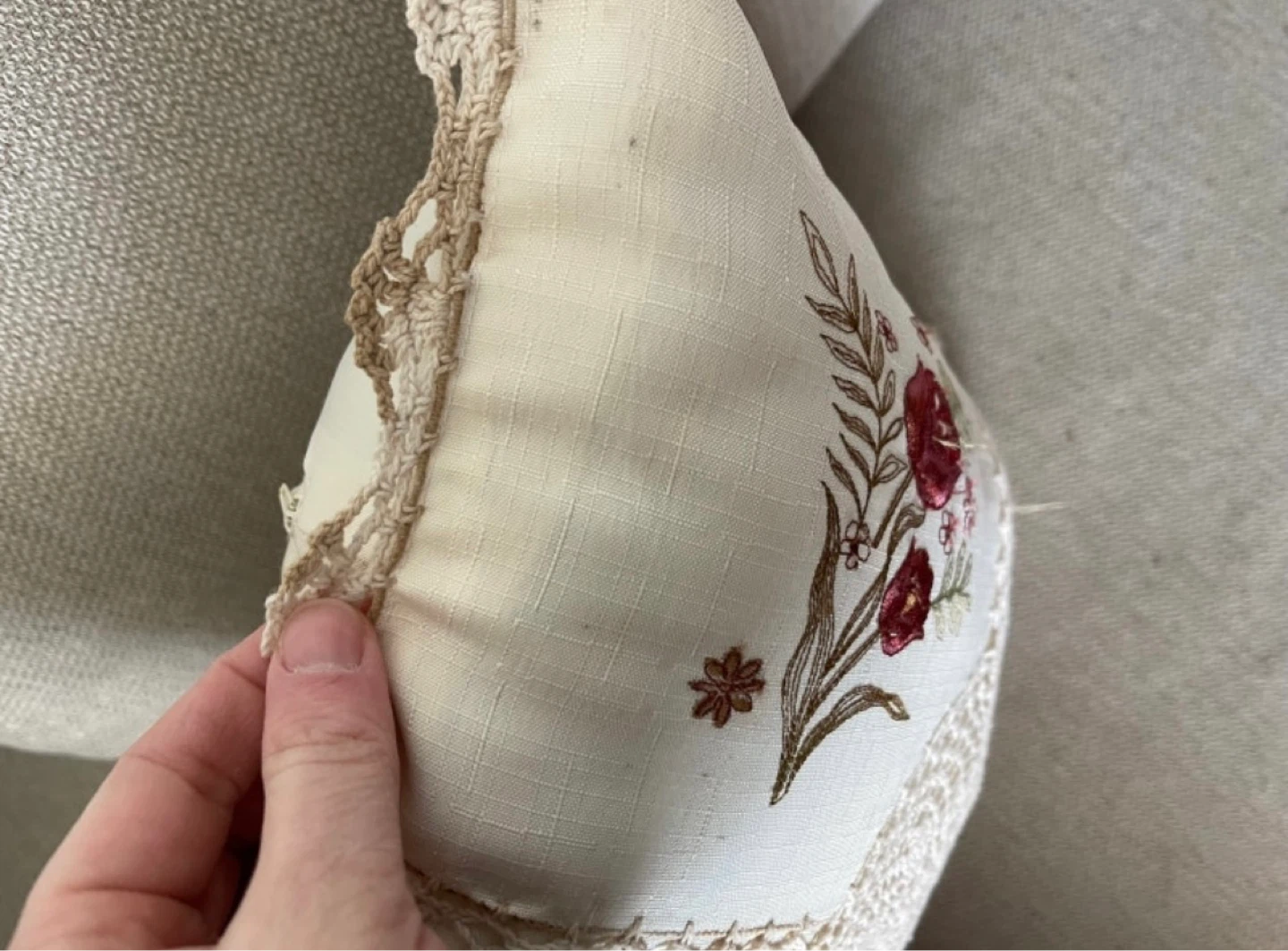 Embroidered Throw Pillow with Lace Trim - photo 4
