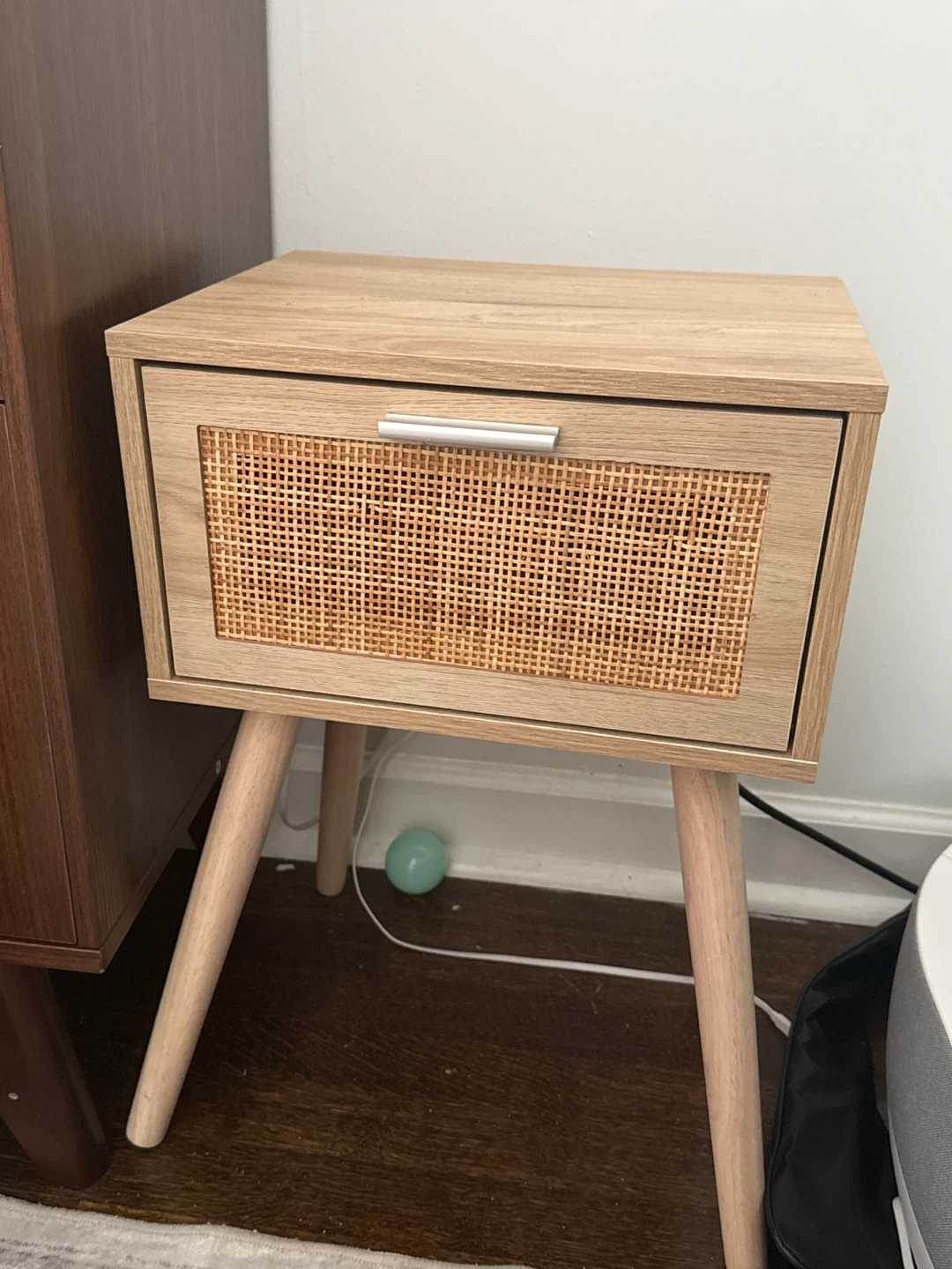 Wooden Nightstand with Cane Drawer