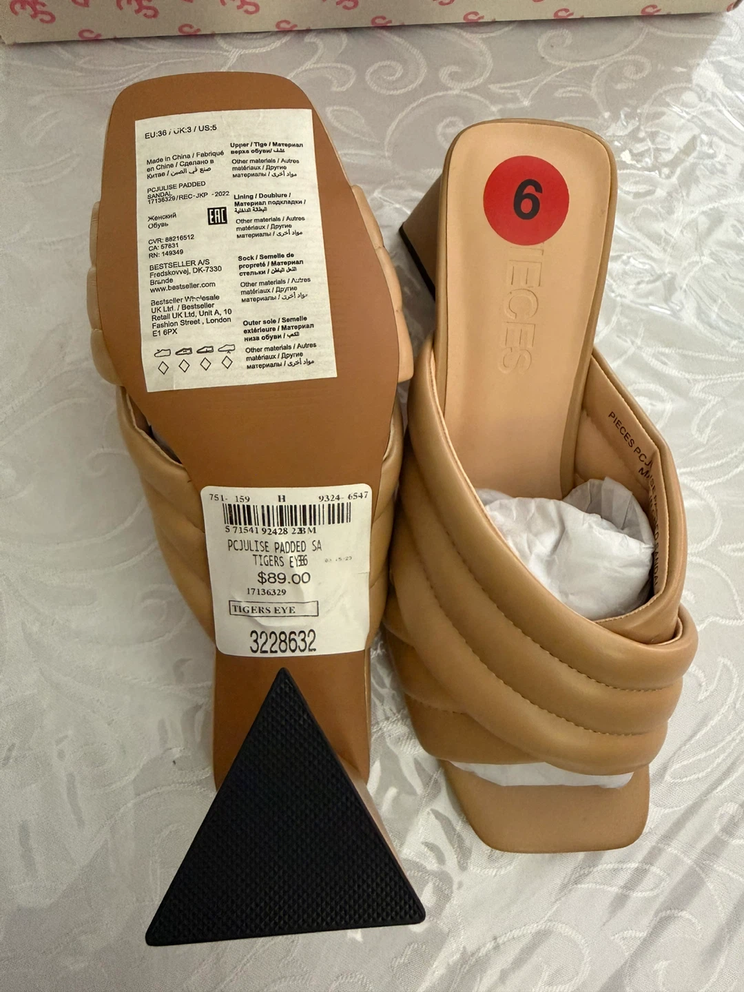PIECES Padded Pjoulise Mules - Tigers Eye - Size 6 - photo 2