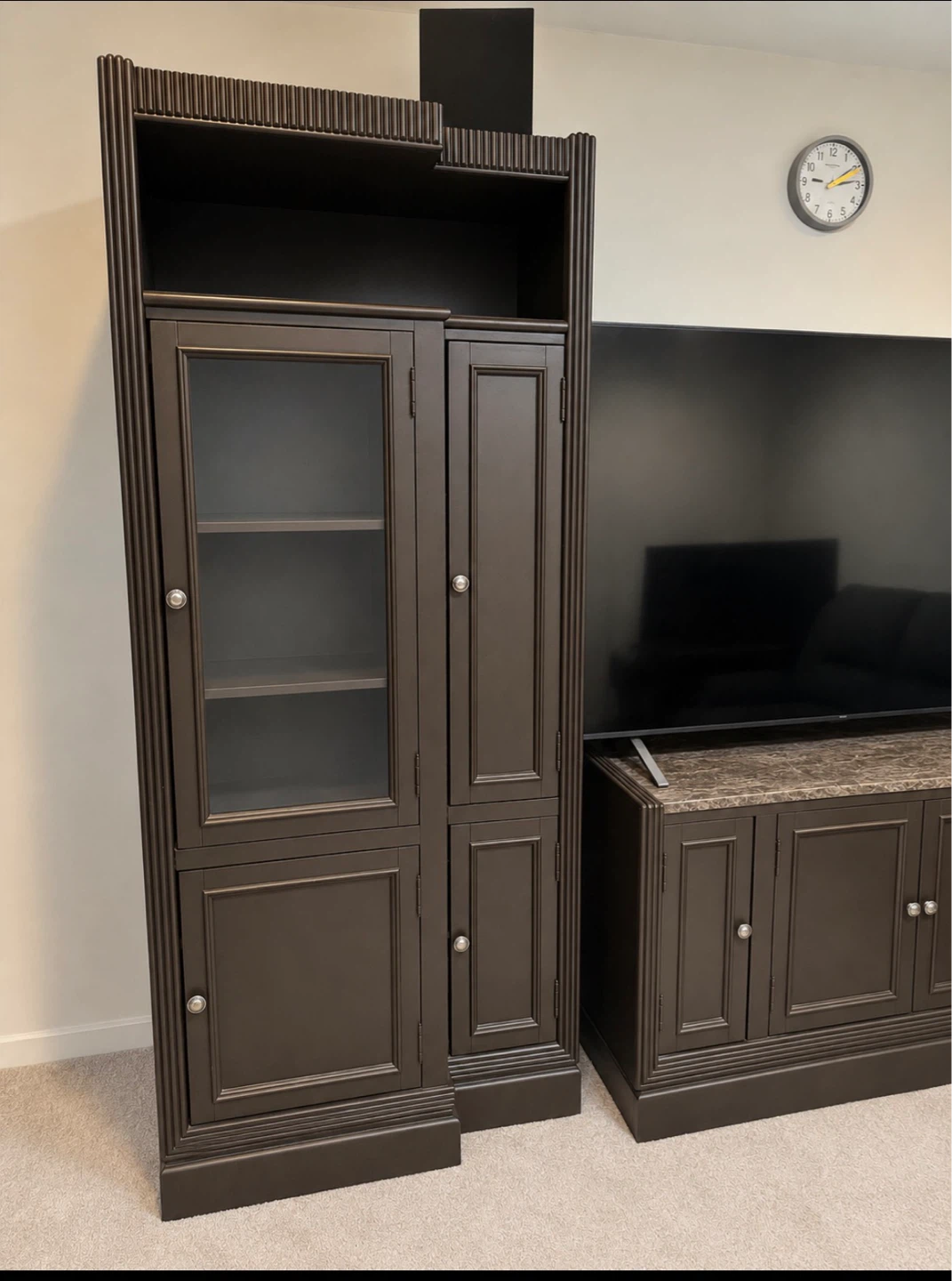Dark Brown Entertainment Unit with Glass Door Cabinets - photo 3