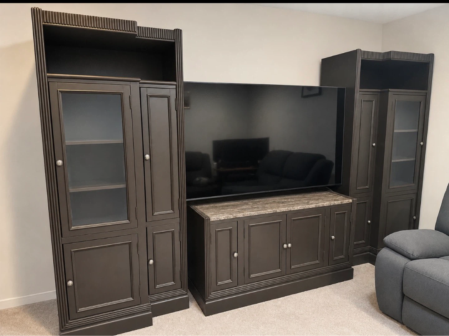 Dark Brown Entertainment Unit with Glass Door Cabinets