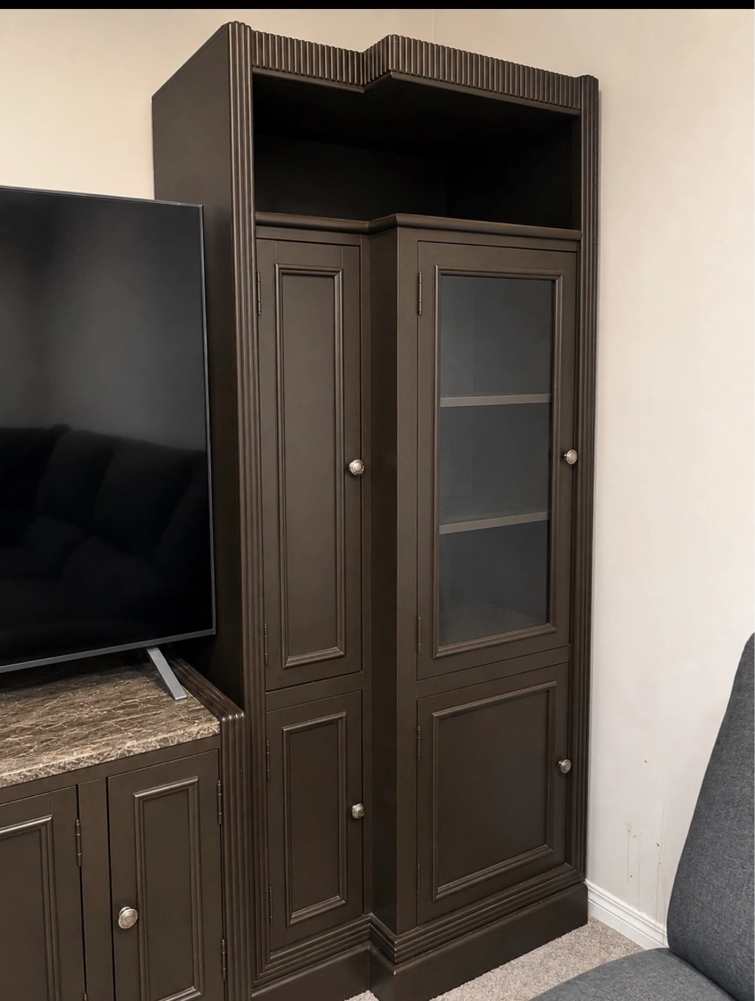 Dark Brown Entertainment Unit with Glass Door Cabinets - photo 2