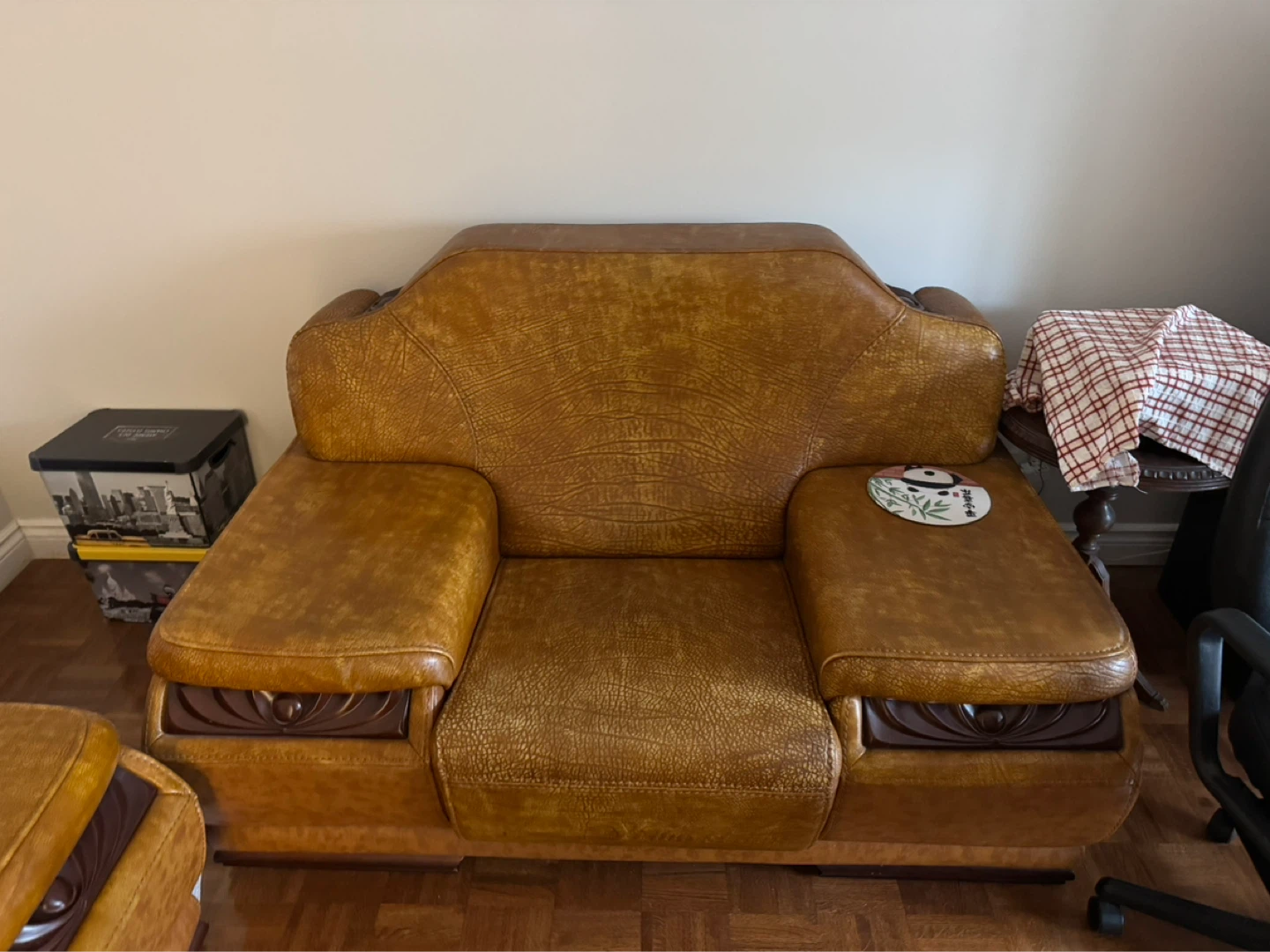 3 Brown Leather Sofa and Armchair Set