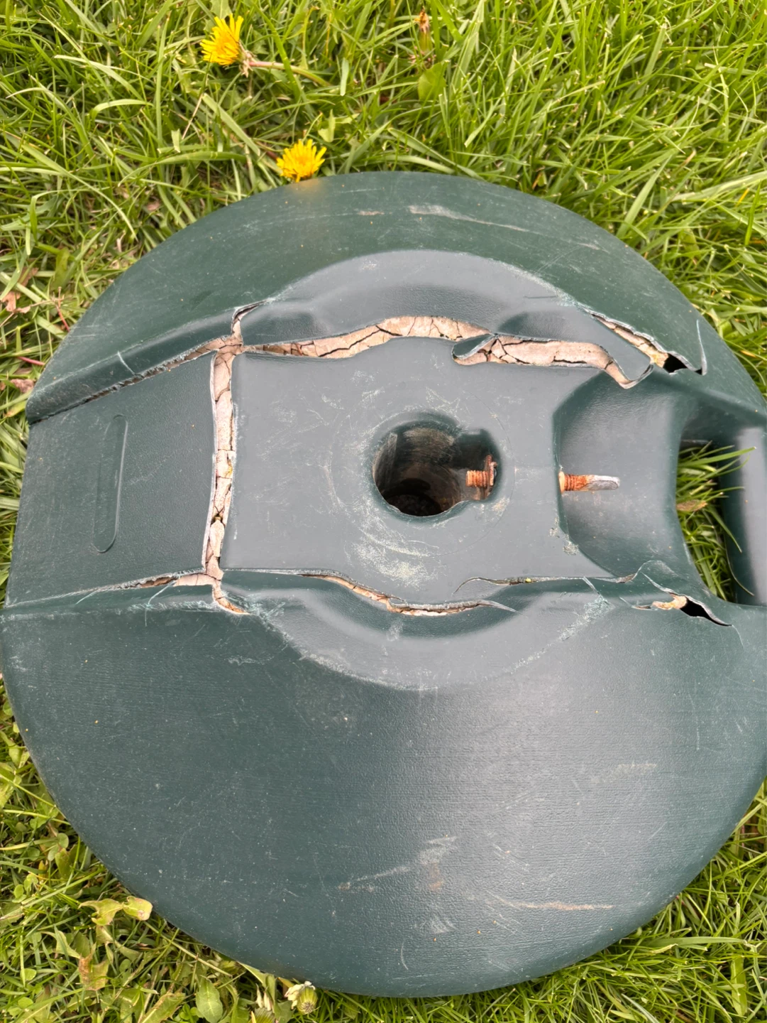 Green Plastic patio umbrella base