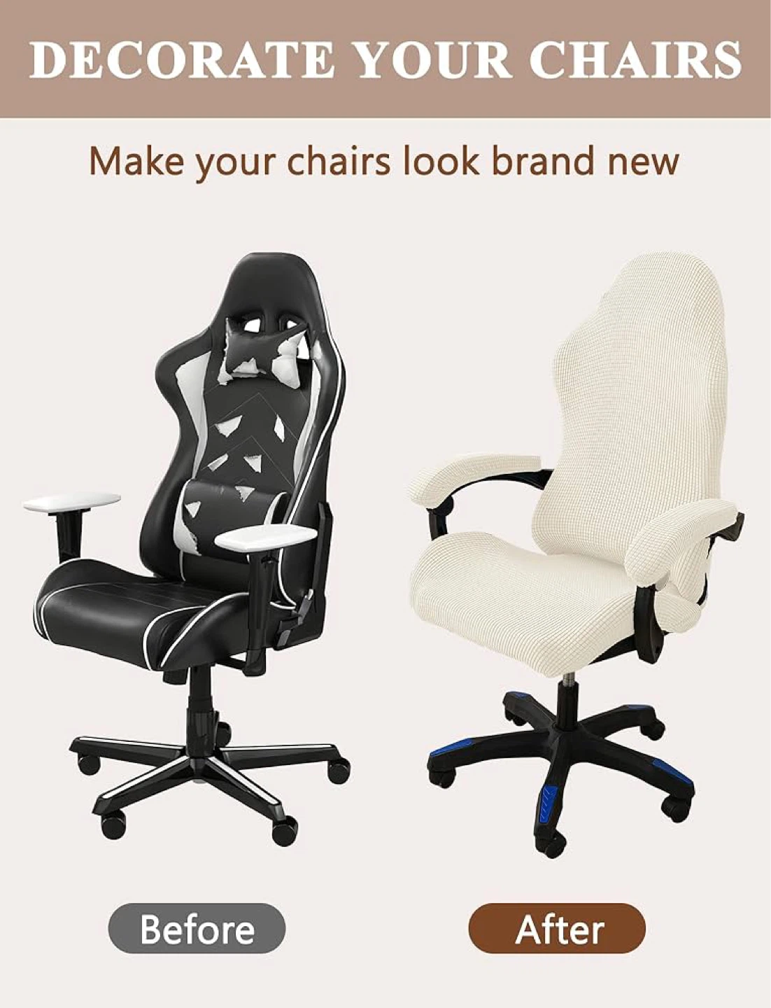 Stretch Gaming Chair Cover - Cream, Size L