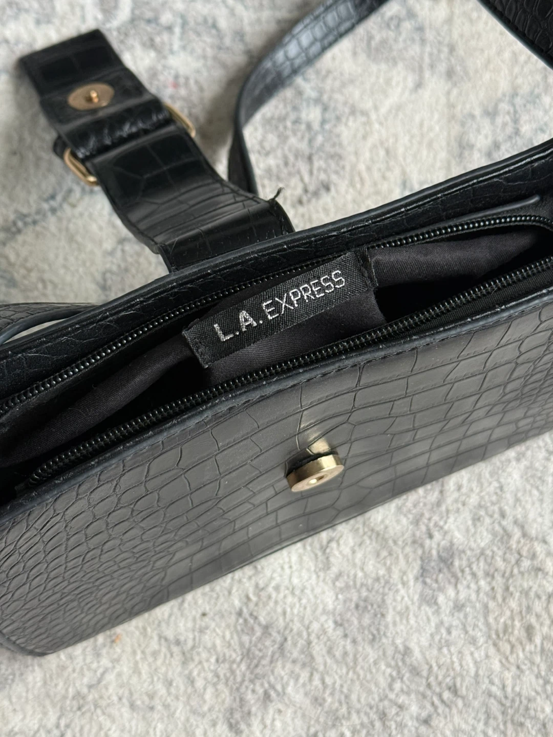 L.A. Express Black Croc Embossed Shoulder Bag - photo 5