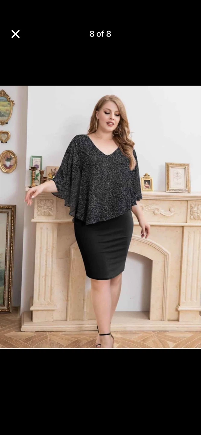 Women's 1X Black Glittery Cape Dress