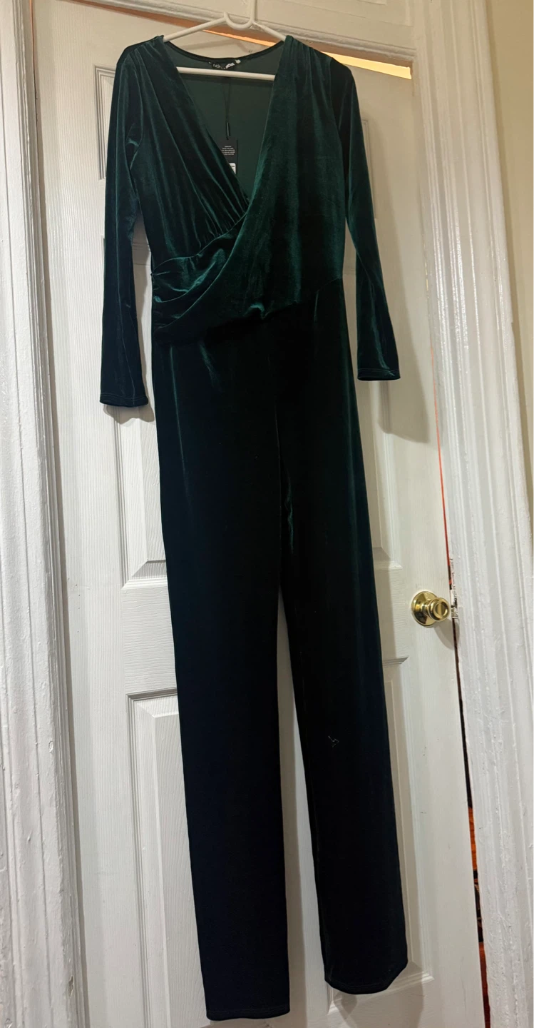 Dark Green Velvet Jumpsuit