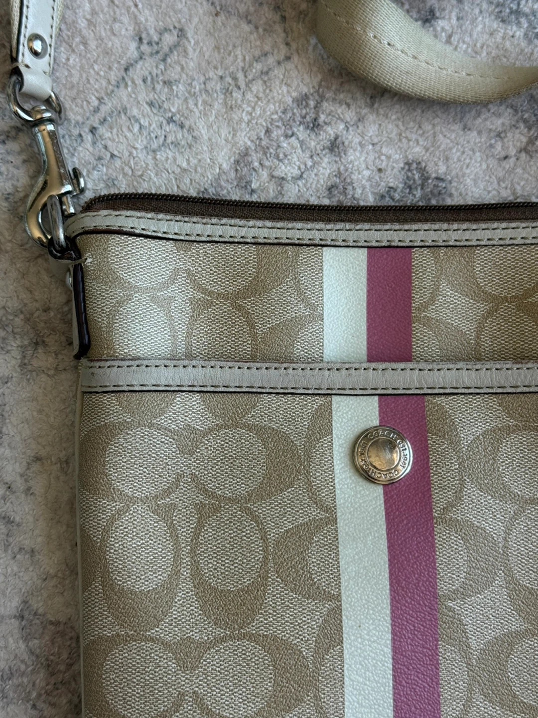 Coach Monogram Crossbody Bag with Pink Stripe Detail - photo 2