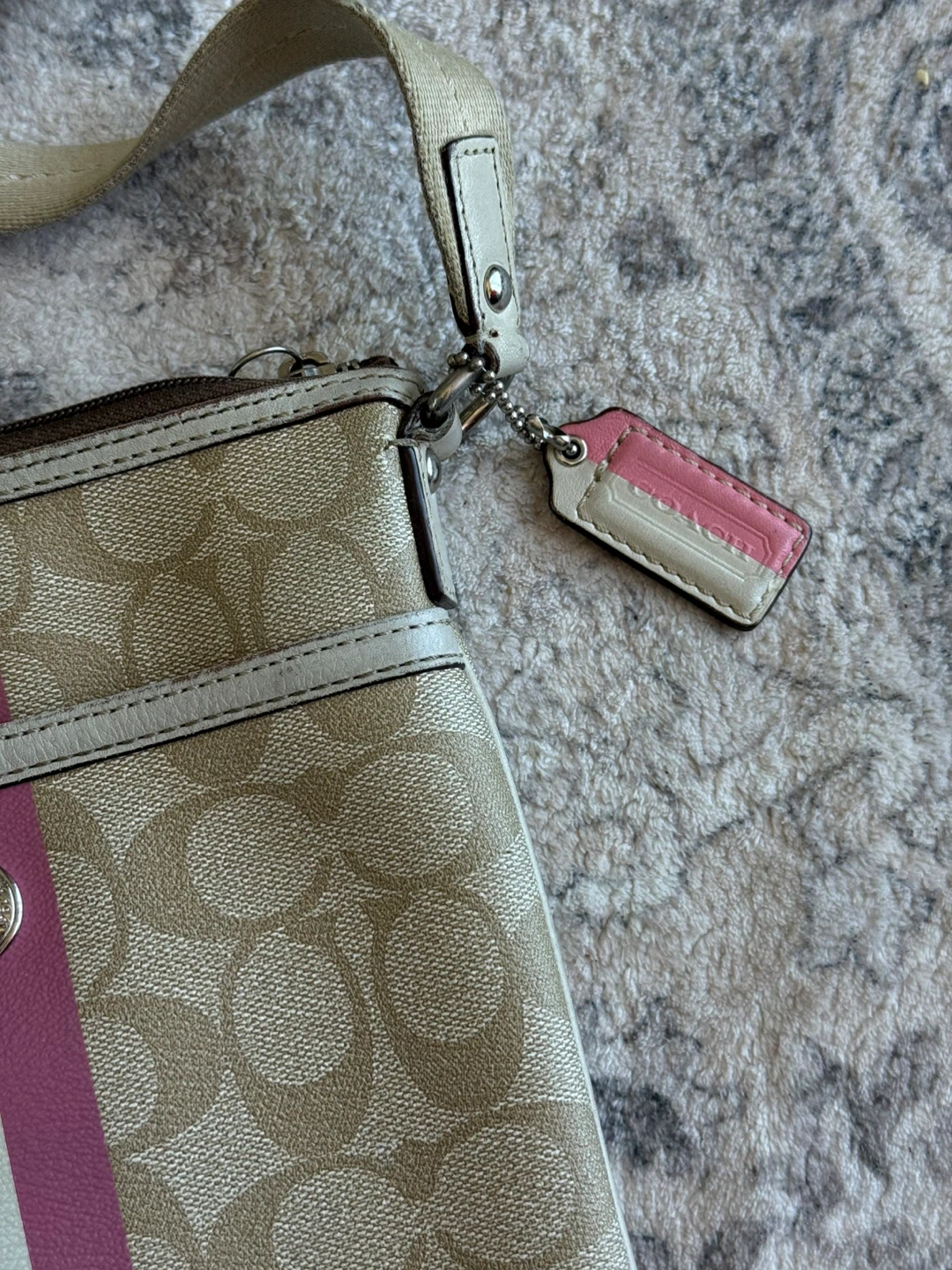 Coach Monogram Crossbody Bag with Pink Stripe Detail - photo 3