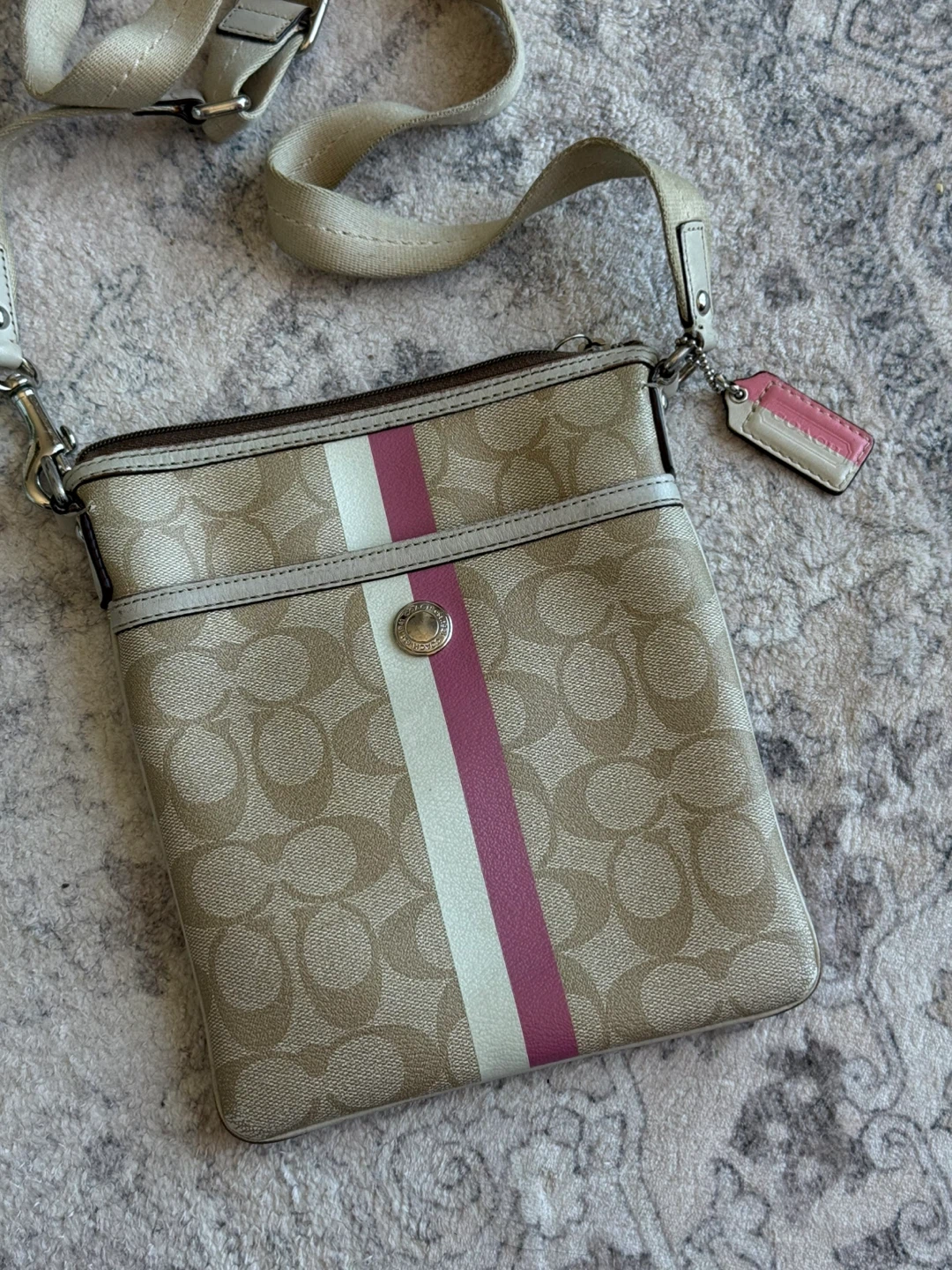 Coach Monogram Crossbody Bag with Pink Stripe Detail - photo 4