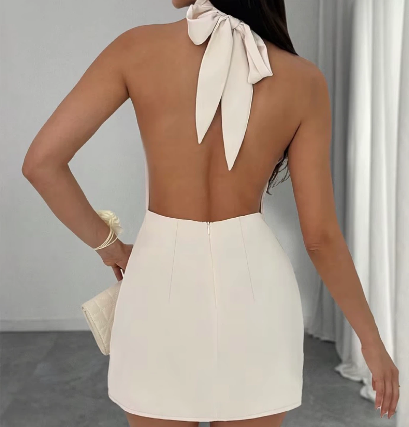 White Halterneck Draped Mini Dress - photo 2